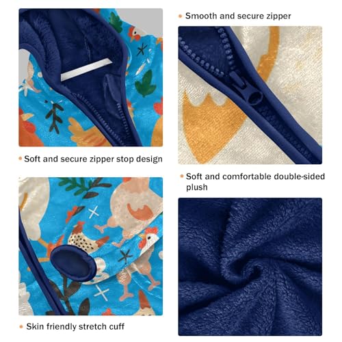 Chicken Pattern on Blue Background Toddler Fleece Jacket Girl Boys Hooded Fleece Jacket Coat Warm3