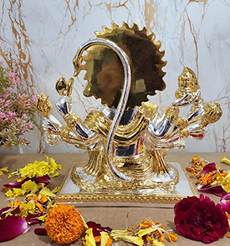 Image of Gold Art India Gold and Silver Plated Panchmukhi Hanuman Idol | Bajrang Bali Murti for Mandir | with Enamel Work Showpiece Figurine for Home Temple, Gifting(23L x 18W x 23H cm)(GOLDSILVERTWOTONE)