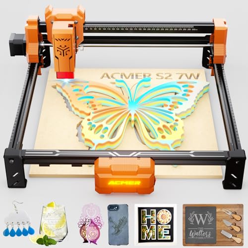 ACMER S2 7W Laser Cutter, 48W Ausgangsleistung Laser Graviermaschine, 300x300mm, 10000 mm/min, Holz Lasergravierer für DIY-Chargenanpassung, Bildung und Unterricht, Modellbau, individuelle Geschenke