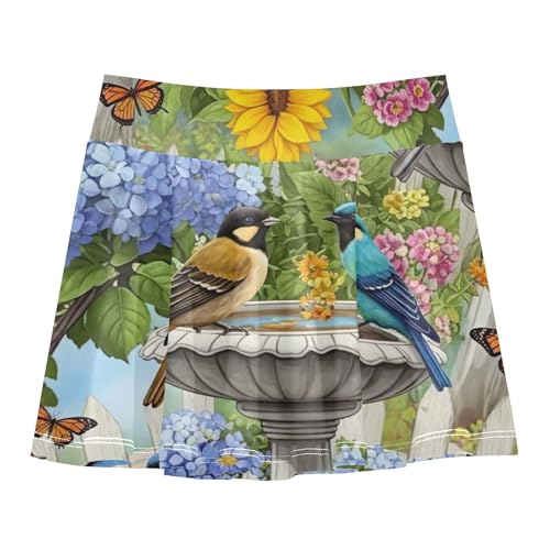 Fun Cute Athletic Shorts Girls Skorts Tennis Skirts Kids Teen Skirt Vibrant Garden Colorful Birds 4t2