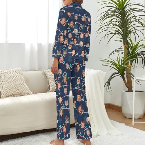 Custom Christmas Pajamas for Women Personalized Funny Xmas Pjs Set with Face VNeck Long Sleeve Shirt Pant Sleepwear4