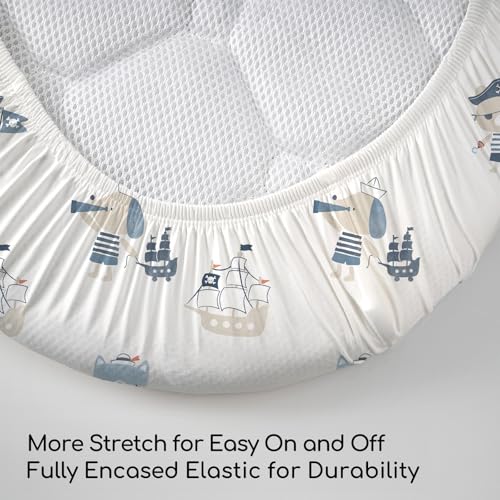 Image of Nap Mat Sheet 47 inchx24 inch, 3 Pack Blue Ocean Sailor Baby Crib Sheets Fitted Elastic Corners, Preschool Day Care Rest Mat Cover, Soft Breathable - Compatible with Regalo My Cot, Joovy Travel Cot