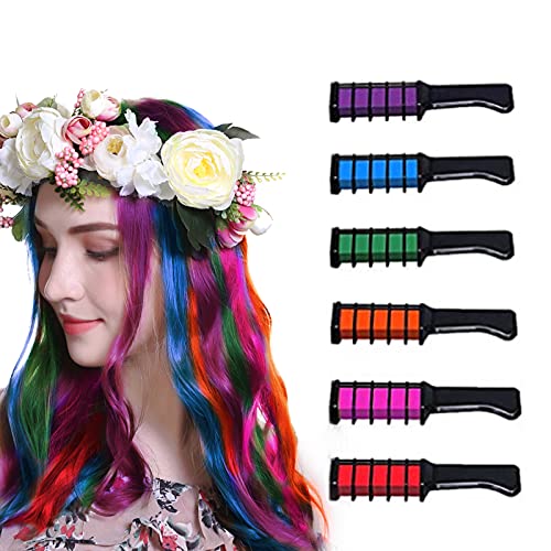 Temporary Hair Color Hair Chalk Dye,Non-toxic Washable Hair Chalk Comb Costume Cosplay Party Favors Halloween Christmas Birthday Gifts of Teen- Set of 6