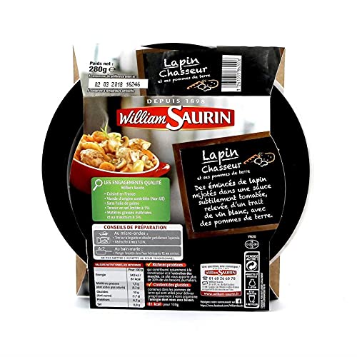 WILLIAM SAURIN - L'Assiette Lapin Chasseur Et Ses Pommes De Terre Micro-Ondable 280G - Lot De 4