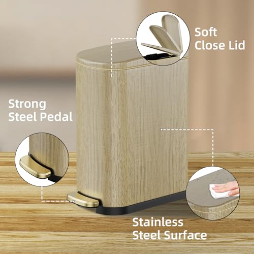 Cubo de basura de madera KdbK de 2.6 galones y acero con pedal para baño 5