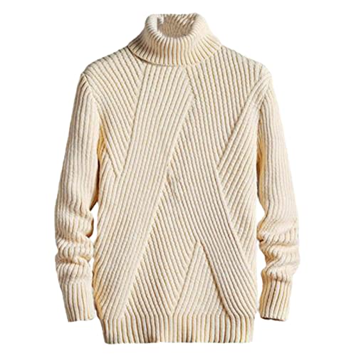 Pull à col roulé décontracté en tricot torsadé pour homme Coupe ajustée, beige, L Cover
