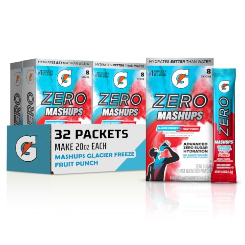Image of Gatorade Zero Sugar Electrolyte Powder Drink Mix, Mashups Glacier Freeze-Fruit Punch, (32 Servings), No Artificial Flavors, No Added Colors, Zero Sugar, Sports Drinks, Hydration, Electrolyte Drink
