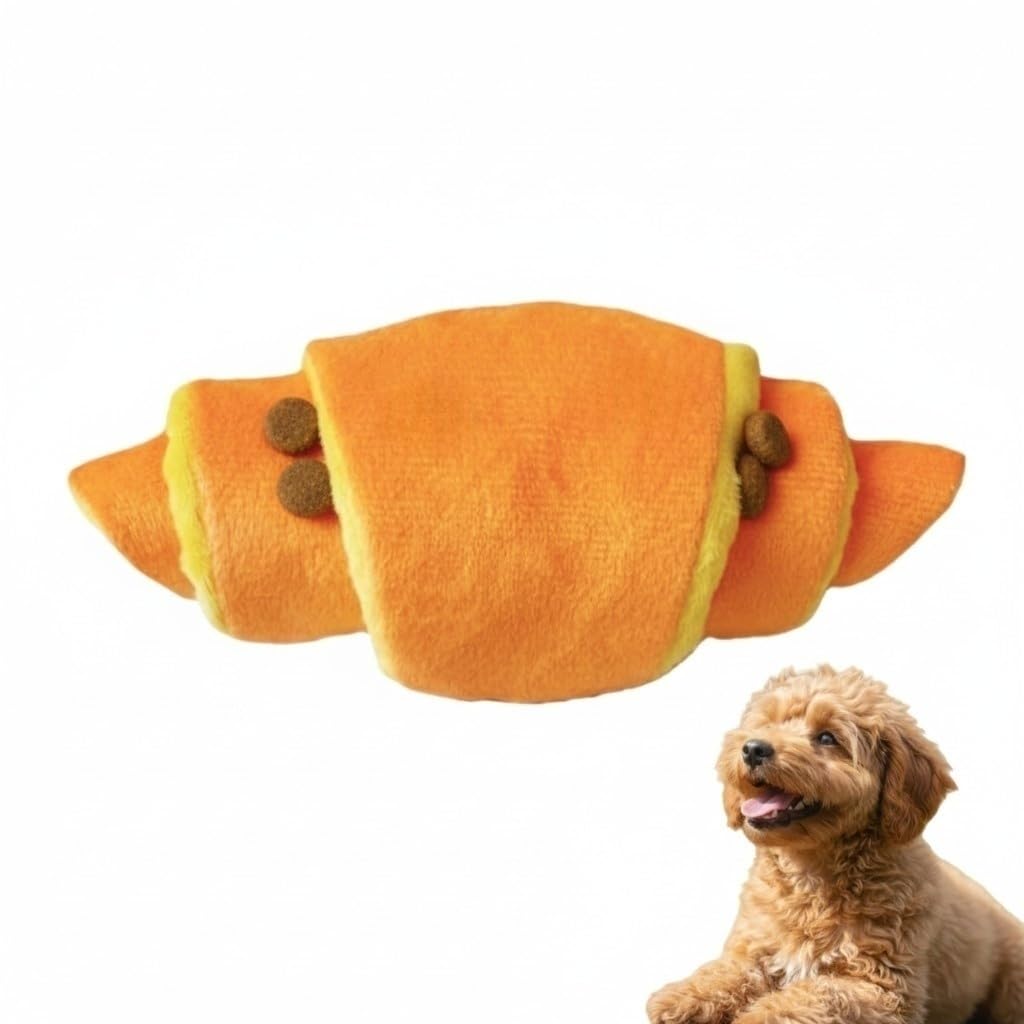 InekoAgua Interactive Snuffle Croissant Dog Toy - Roll-Up Plush Pastry, Hidden Treat Pocket & Built-In Crinkle Paper, Scent Tracking Nosework Toy for Toy, Mini & Small Dogs