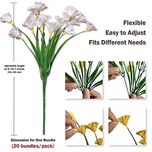 Satefello Artificial Fall Flowers For Outdoors,20 Bundles Outdoor Fake Plants Uv Resistant Faux Silk Flowers For Autumn Outside Planters, Window Box Pot(White) #TOP1