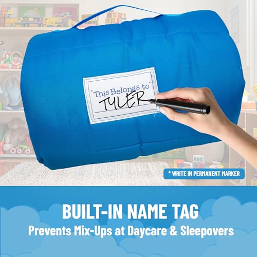 jay franco kids nap mat with embedded pillow amp blanket  soft 4634x2034 microfiber sleeping bag with name tag amp handle for school travel sleepover