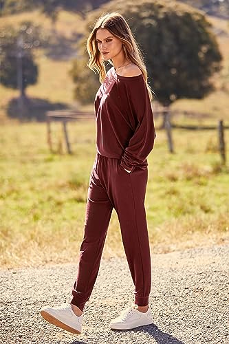 PRETTYGARDEN Women's Fall 2 Piece Lounge Set Long Sleeve Tops Ribbed Pants Spring Matching Sweatsuit Travel Outfits Clothes