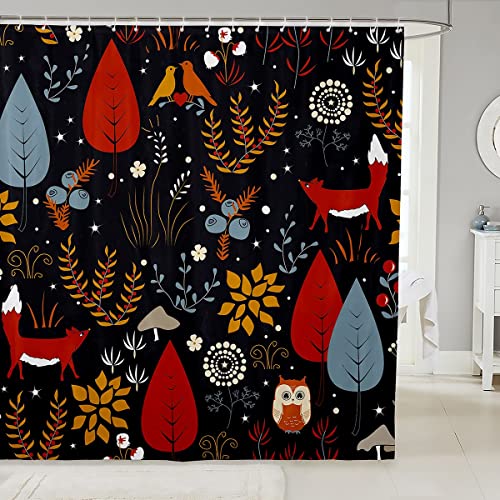 feelingyou Cortina de baño con diseño de zorro y búho, con temática de animales salvajes, cortina de ducha para niños y niños, tela impermeable con ganchos, 72 pulgadas de ancho x 72 pulgadas de largo