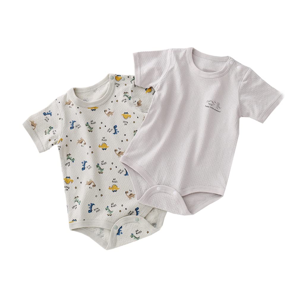 Baby koiベビー服ボディースーツ男の子キャミソールメッシュ柄二枚組コツトンロンパース肌着通年素材カバーオール恐竜柄90CM