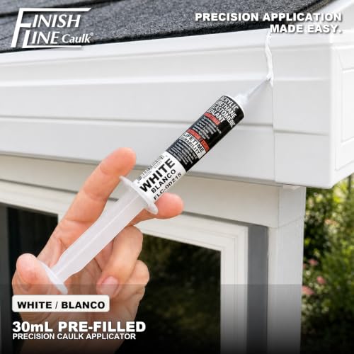 Image of Finish Line Caulk 30mL Pre-Filled Precision Caulk Applicator White 5-Pack | Clean, Controlled Application with Less Mess and Rework