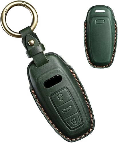 Miniatura 6 de HIBEYO Leather Key Fob Cover For Audi A6 A8 Q7 S6 A7 S7 E-Tron RS6 RS7 Q8 SQ8 SQ7 Accessories with Keychains 3 Button Car Key Case Cover