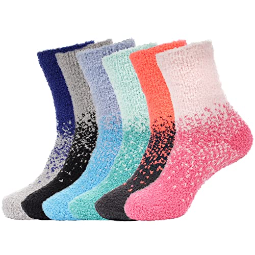 Image of BambooMN Colorful Fuzzy Socks - Assorted Super Soft Warm Microfiber Comfy Home Socks - Value Pack