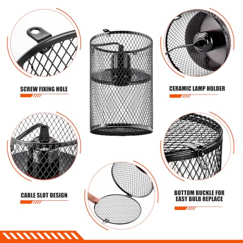 Image of VIHOSE 1 Pcs Reptile Heat Lamp Guard with 150W Ceramic Heat Emitter Basking Anti Scald Heating Lamp Holder Mesh Cage Reptile Protection Lampshade for Lizard Snake Without Bulb (5.5 Inch,White,Black)