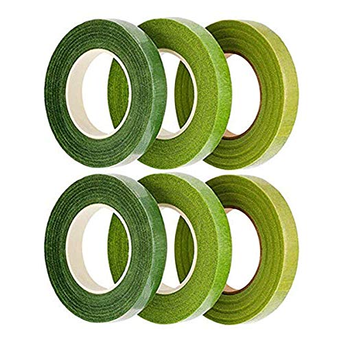 Floristenband,6er Pack Grünes Stem Blumenband Rmeet Papier Blumenband Floristenstammband für Bouquet Handwerk Künstliche Blumen Blumenarrangements 12MM 30Yard/Roll