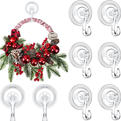 8 Packs Wreath Suction Cup Hooks Wreath Hanger Suction Cup Heavy Duty Reusable Suction Cups Large Clear Suction Wreath Hanger Christmas for Glass Door Window Hanger