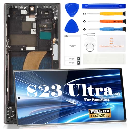 TFT for Samsung Galaxy S23 Ultra Screen Replacement with Frame for Samsung Galaxy S23 Ultra 5G SM-S918 TFT Display Touch Screen Digitizer Assembly Repair Kit Phantom Black