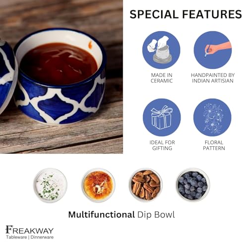 Image of Handpainted Moroccan /Umrao Pattern Ceramic Dip Bowl /Chutney Bowl /Pickle Bowl /Sauce Bowl /Small Katori Set in Round Shape (40 ML, Small, Set of 2)