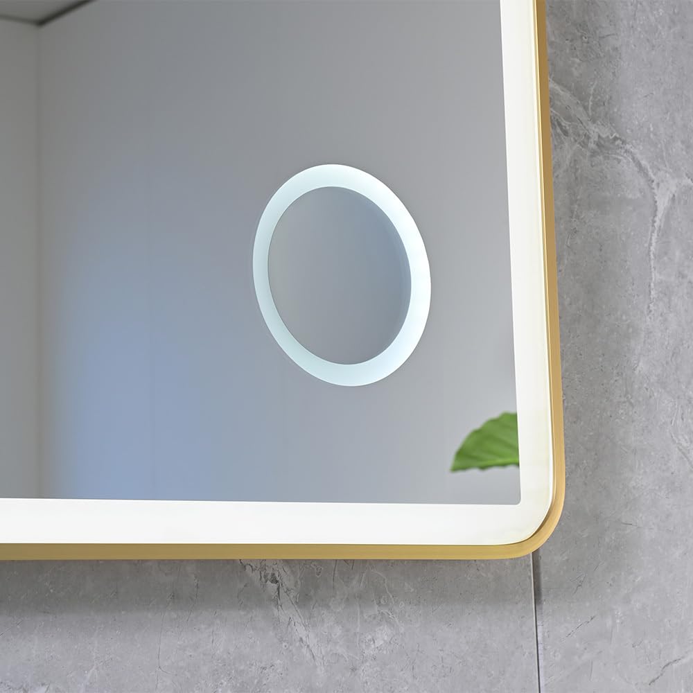 Miroir Salle de Bain LED 120x60cm Anti buée avec Cadre en Aluminium doré et loupe x3 LB-4685G -LuxuryBain