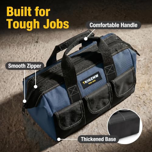 TKIGZNW Large Wide Mouth Tool Bag,17 Inch Tool Organizer 6 Pockets Waterproof,Soft Handle Zipper Organization((Blue, 17 in) by TKIGZNW - Used condition - Image 5