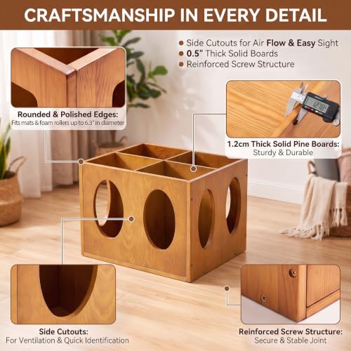 Image of Sintuff Vintage Wood Yoga Mat Holder Storage Organizer Floor Standing Foam Roller Holder Rack for Home Yoga Mats Gym Sports Exercise Accessories Dumbbell Resistance Bands
