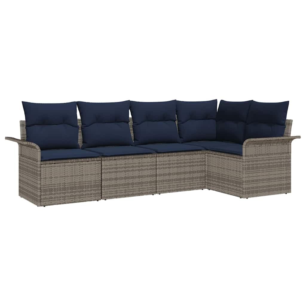 Canapé de jardin avec stockage 5 pcs gris polyrotin salon modulable terrasse