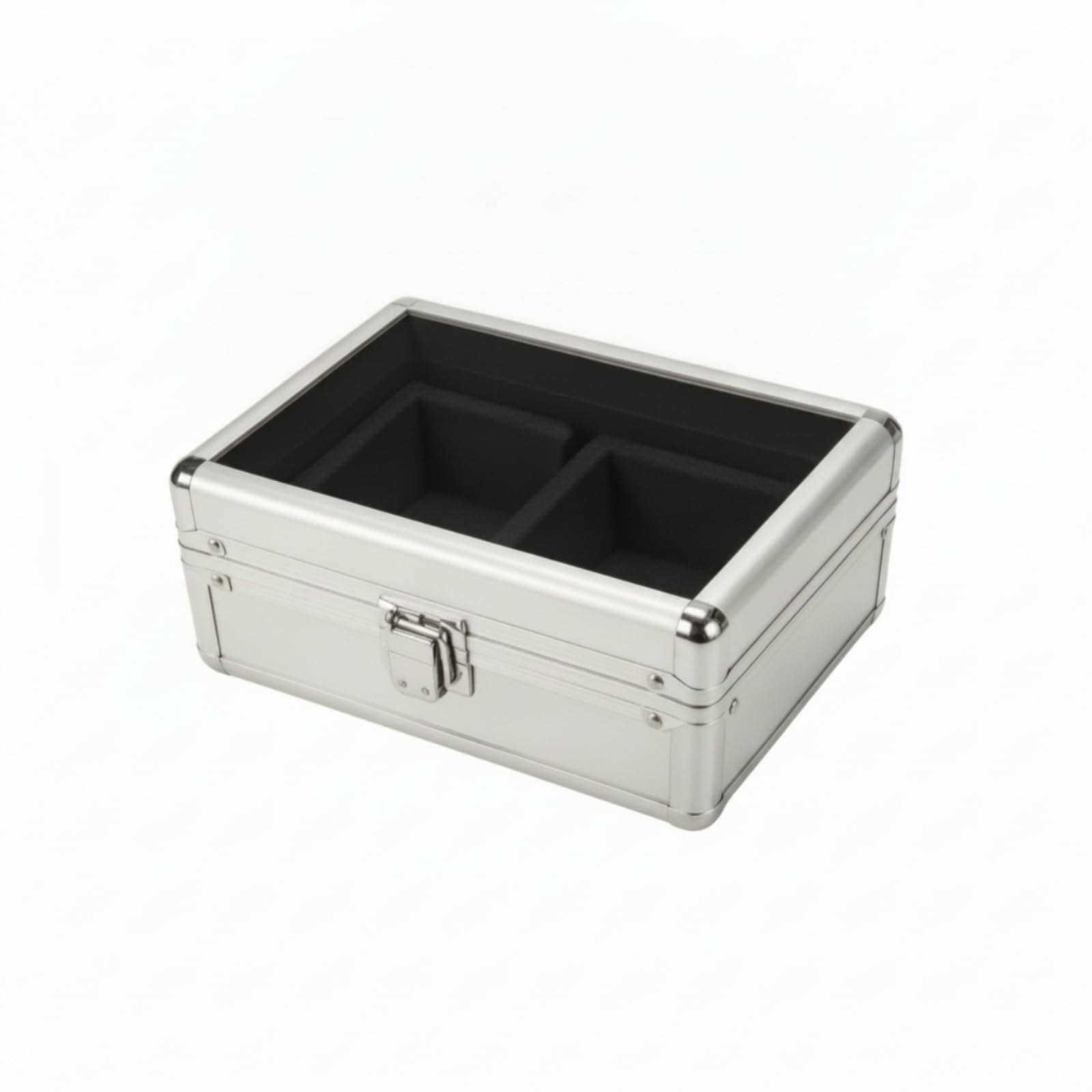 Estuche Doble para Relojes Caja Organizador Vitrina Exhibidor con Ventana Transparente y Compartimentos Contorneados Cierre Delantero Fiable, Plata, Redondo