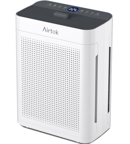 Airtok Air Purifier for Home Large Room up to 2000 ft H13 True HEPA Filter for Pets Hair Smoke Odor Pollen Dual-Side Intake Air Cleaner with Air Quality Sensor 20dB Sleep Mode Washable Pre-Filter