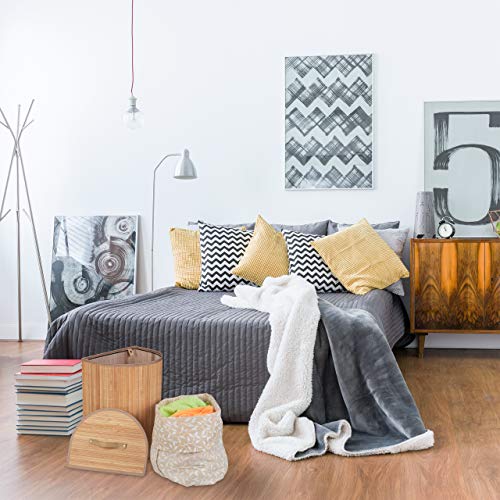 Relaxdays Cesto Portabiancheria, 30 l, per Bagno & Camera, Pieghevole, Semiovale, con Coperchio, Naturale, bambù, Poliestere, Pannelli MDF, 1 pz - Image 3