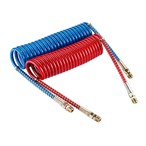 Air Brake PQC Parts Restriction - 2018 Chevrolet LCF 6500 2 Dazakoot Air Brake Coiled Short Tail, Blue Service and Red Emergency Air Brake Cord, Assembly Brake Coil with 2 X 12' Lead, Truck Trailer Brake Coil Set