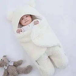 Saco de dormir Bebê com Capuz Casulo Cobertor Enroladinho Sweddle Conforto Estilo Ursinho Sherpa (Cinza, 3 a 6 Meses)