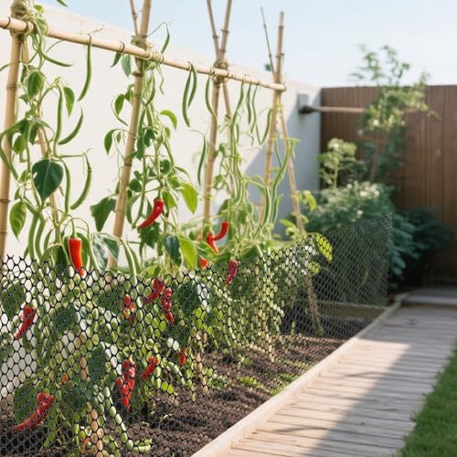 CHUENKUK Kunststoffzaun Schwarz 40cm x 10m, Kunststoffgeflecht Kunststoffgitter Garten, Gartenzaun Kunststoff Geflügelzaun Sechseckgeflecht Zaun für Garten, Handwerk
