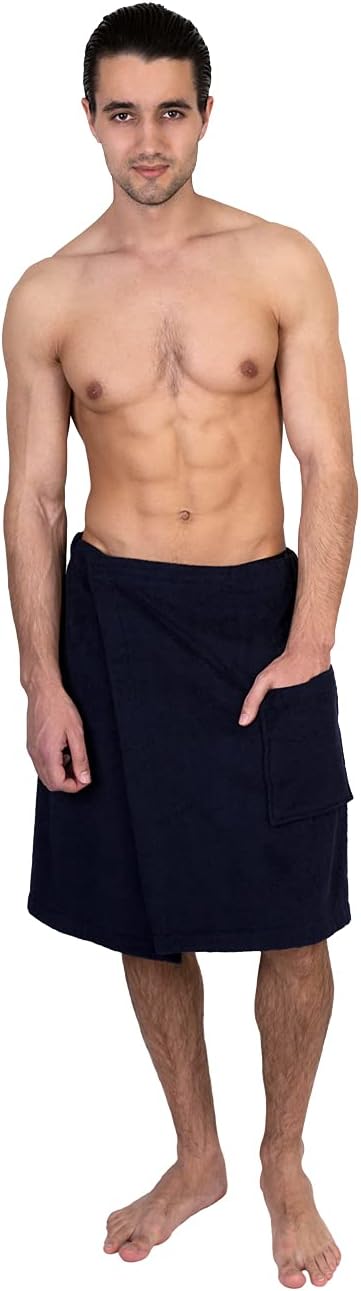TowelSelections Men's Wrap Adjustable Cotton Terry Spa Shower Bath Gym Cover Up Large/X-Large Navy