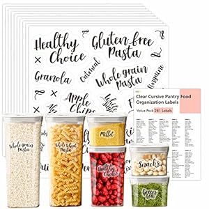 Hebayy 281 STKS Clear Cursive Pantry Labels Set Waterbestendig met aanpasbare stickers voor voedsel containers, potten