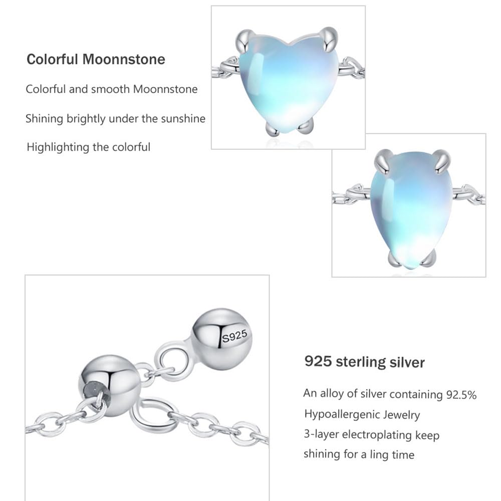 Anillo de corazón de piedra lunar para mujer, cadena de eslabones de lágrima de cristal, anillos apilables, anillos de compromiso y promesa, bola colgante ajustable, Cristal, Zirconia cúbica 4