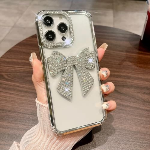 iPhone16 Pro Maxケース 6.9インチ 対応 可愛い ラインストーンの蝶 キラキラ 背面クリア 女性向け シンプル 韓国 人気 アイフォン16プロマックス携帯カバー かわいい 純正 レンズ保護 シリコン おしゃれ スマホケース 銀