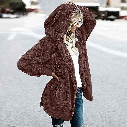 Womens Fleece Jacket Plus Size Fuzzy Jacket Winter Warm Plush Coat Faux Fur Zip Up Hoodies Sherpa Jacket Outerwear3