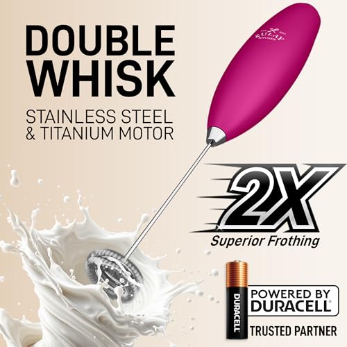 Image of Zulay Kitchen Powerful Milk Frother Wand With Duracell Batteries - Ultra Fast Handheld Drink Mixer - Electric Whisk Foam Maker for Coffee, Lattes, Cappuccino & Matcha - Double Whisk - Dragonfruit
