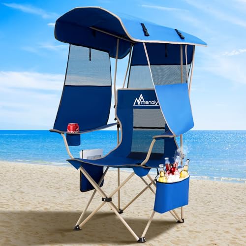 Silla de Camping MENOLY con Dosel, Silla Plegable con Bolsa Térmica para Deportes al Aire Libre, Silla de Césped con Espacio Extra de Almacenamiento y Estructura Resistente de Acero Inoxidable miniatura 1