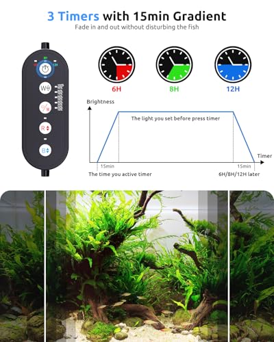 SEAOURA LED Aquarium Light for 12-18in Freshwater Tank, Full Spectrum Aquarium Light for Plant Growth, 6H/8H/12H Timer, WRB 3 Channel Customizable, 10 Brightness & 11 Colors, Adjustable Bracket - 12W - Thumbnail 4