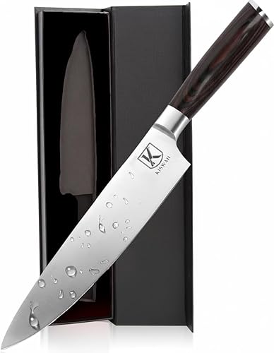 Cuchillo de chef, cuchillo de cocina japonés afilado de acero inoxidable de 8 pulgadas de alto carbono con mango ergonómico antideslizante, caja de