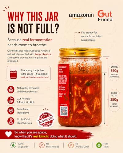 Image of Gut Friend Napa Cabbage Kimchi - Authentic Taste 250g | Pure Veg | Authentic Spice Kimchi | Authentic Korean Fermented Probiotic Pickle | Traditional Spicy Baechu Kimchi | Naturally Aged Vegan Gut Health Side Dish | Ready to Eat Korean Side | No Artificial Preservatives | #gutfriendproducts