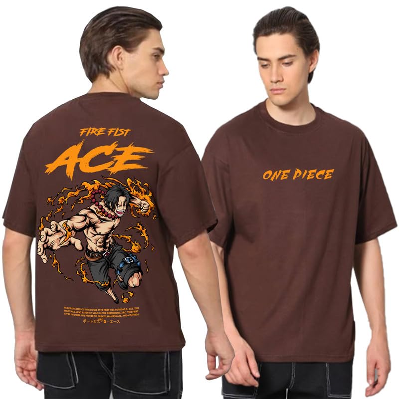 One Piece Anime T-Shirt – Fire Fist Ace Oversized Graphic Tee for Men | Cotton Crewneck | Japanese Manga Streetwear-image-14