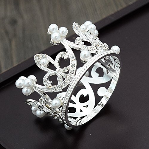 Janou Mini Crown Cake Topper Crystal Pearl Tiara Children Hair Ornaments For Wedding Birthday Party Cake Decoration (Silver) #TOP3