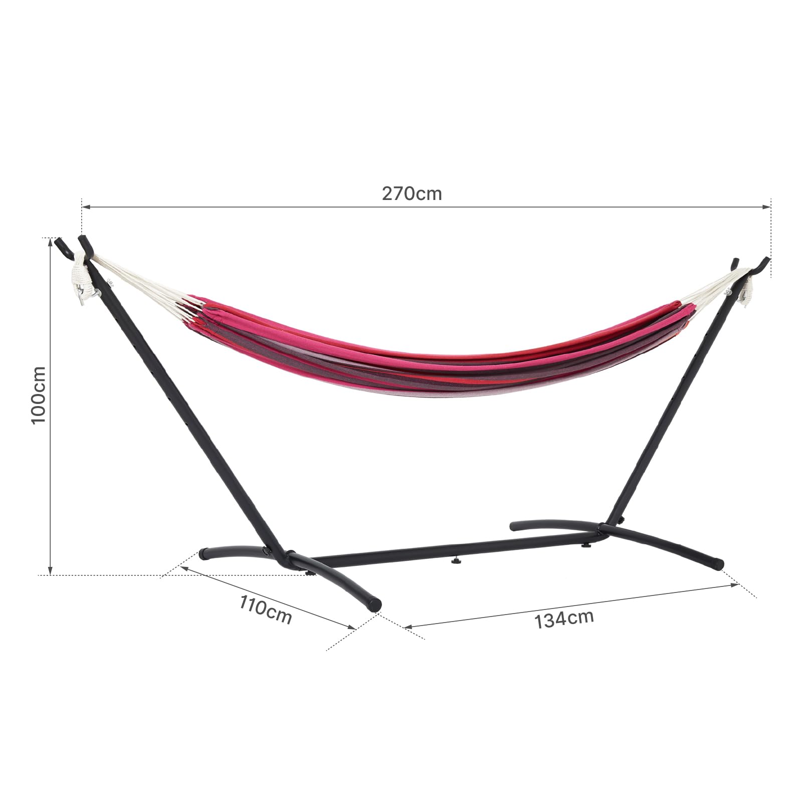 Mondeer Amaca da Campeggio con Supporto Amaca da Giardino per Esterni in Tessuto Singolo con Telaio in Metallo con Borsa Portatile e Accessori, Capacità di Carico 200 Kg, per Viaggi, Patio, Rosso