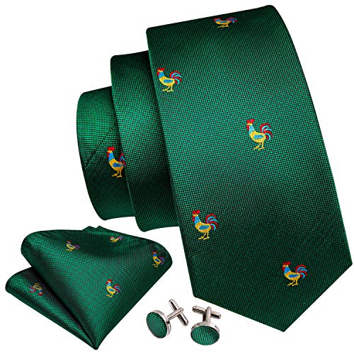 Image of Barry.Wang Fun Animal Ties for Men Designer Handkerchief Cufflink WOVEN Casual Necktie Set Festival