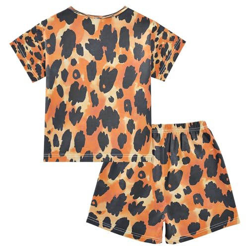 ALAZA Orange Spots Watercolor Leopard Pajamas Set Short Sleeve Cotton Sleepwear Summer Pjs 2 Piece 5-14Y2